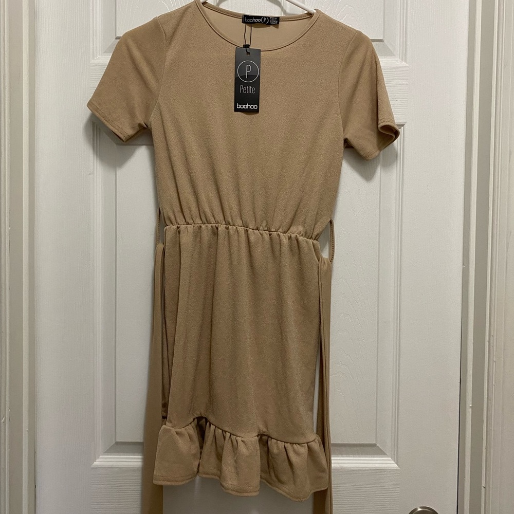 Petite Ruffle Hem Tie Waist Dress